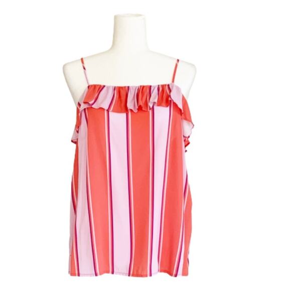 Old Navy Top Orange Purple Striped Ruffled Spaghetti Straps Crop Top Large NEW - Picture 1 of 12